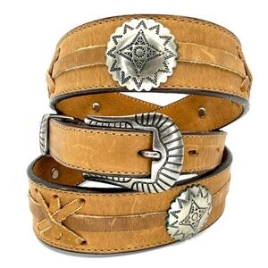 Vintage Dun Dee Tan Leather Concho Belt Southwestern Western Cowboy Cowgirl 36